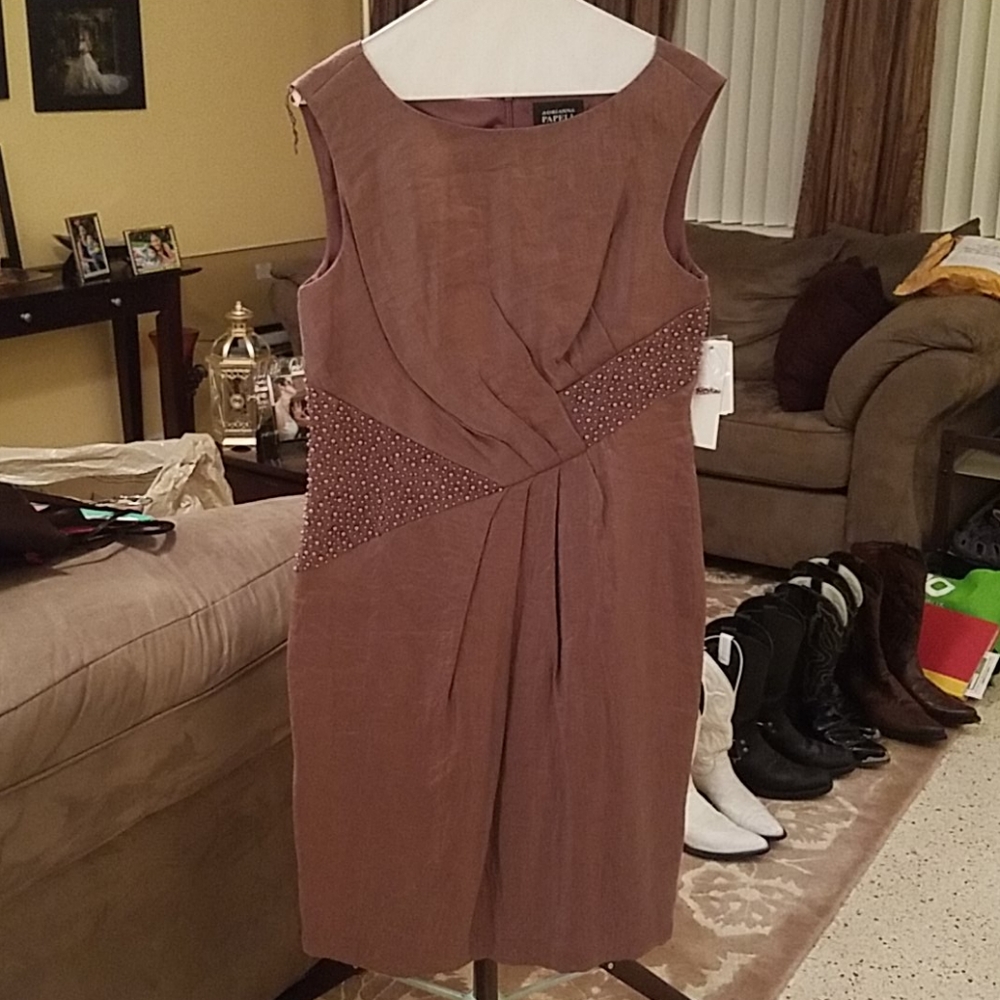 Adrianna Papell Mocha Evening Dress with Beading